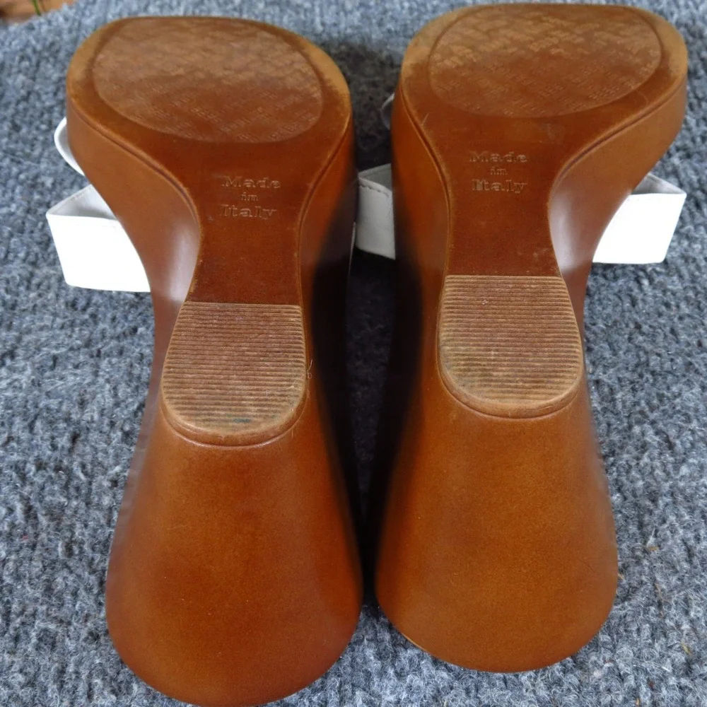 Italian Shoemakers Womens Floral‎ Wedge Sandals Size 8 Summer Slide White Brown